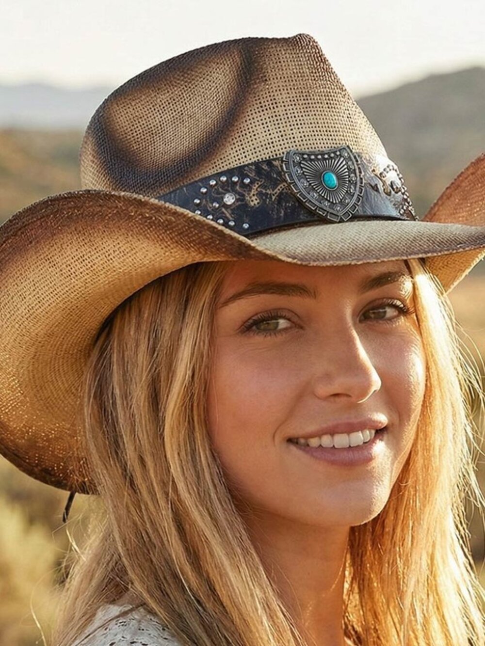 Western Cowboy / Cowgirl Hat Faux Turquoise Emblem Rodeo Country Hats Women NEW